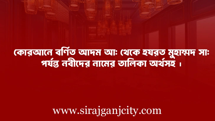 কোরআনে বর্ণিত আদম আ: থেকে হযরত মুহাম্মদ সা: পর্যন্ত নবীদের নামের তালিকা অর্থসহ